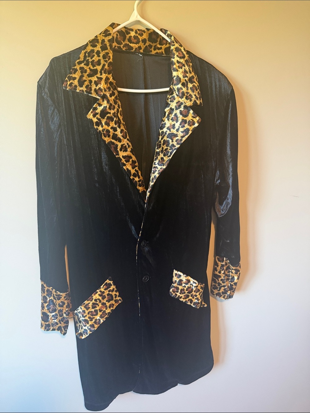 Streetwear Society Black Velvet Robe Blazer Leopard Trim Pit to Pit 19in